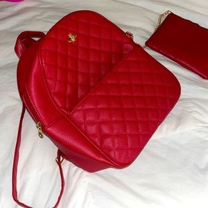 Red mini backpack 🎒includes pouch, gold accents ✨
